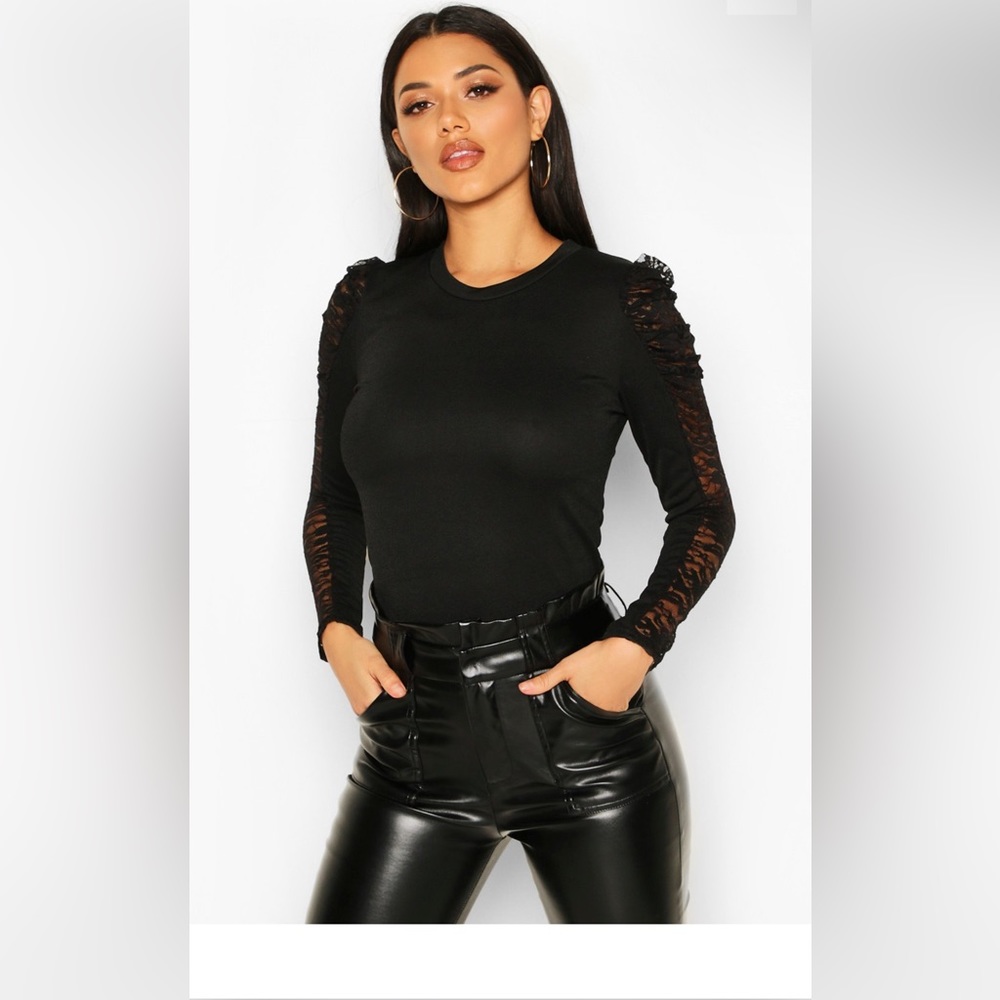 Lace sleeve black top